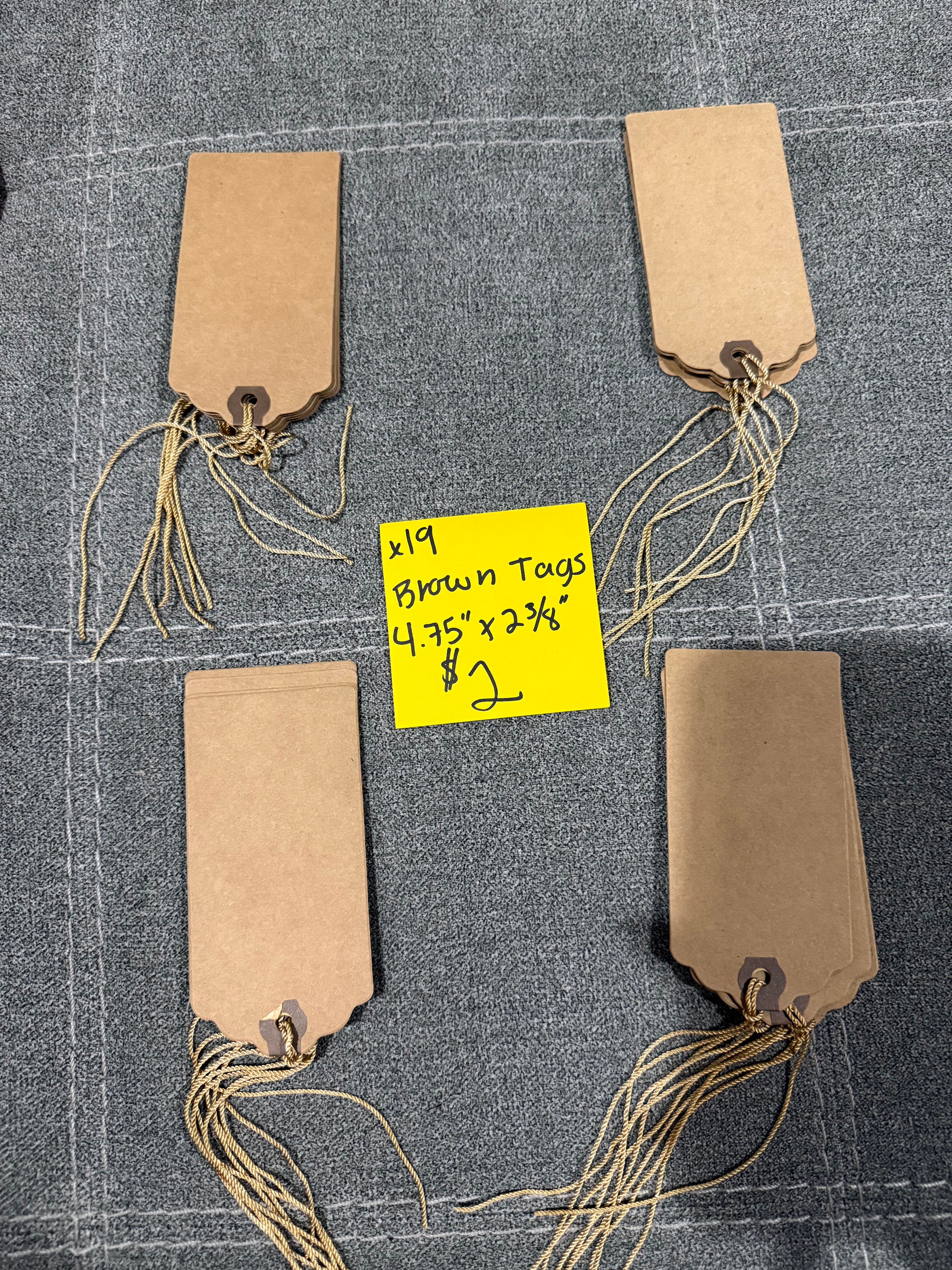 Brown hang tags 4.75"x 2 3/8"
